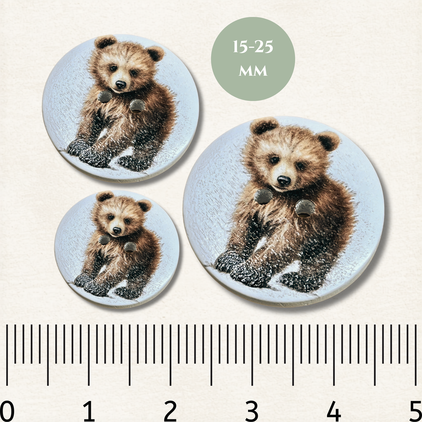 Bear Wooden Sewing Buttons - Pack of 5