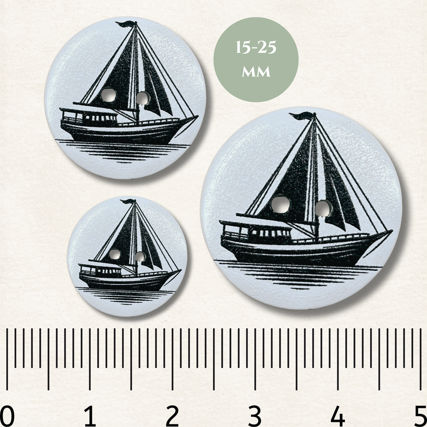 Sailboat Wooden Sewing Buttons - Pack of 5