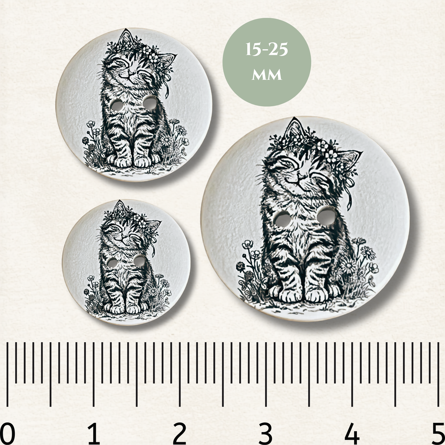 Cat Wooden Sewing Buttons - Pack of 5