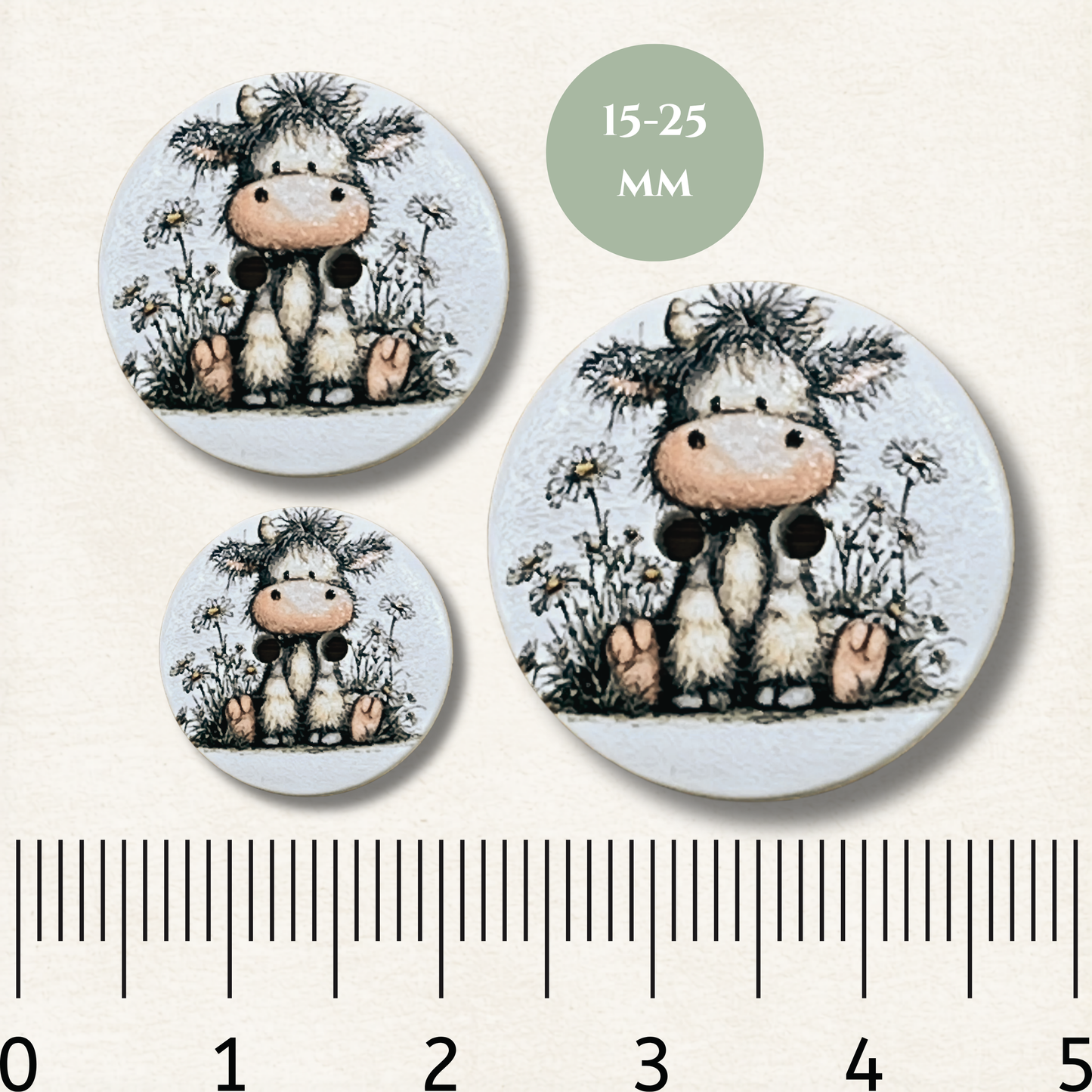 Cow Wooden Sewing Buttons - Pack of 5