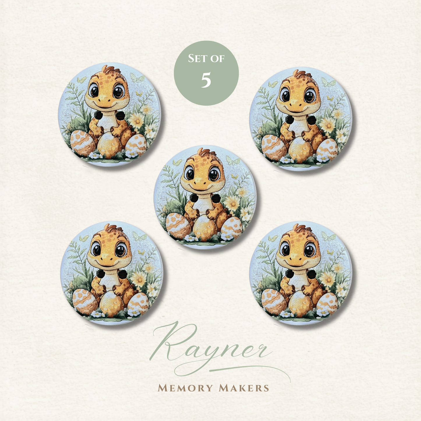 Dinosaur Wooden Sewing Buttons - Pack of 5
