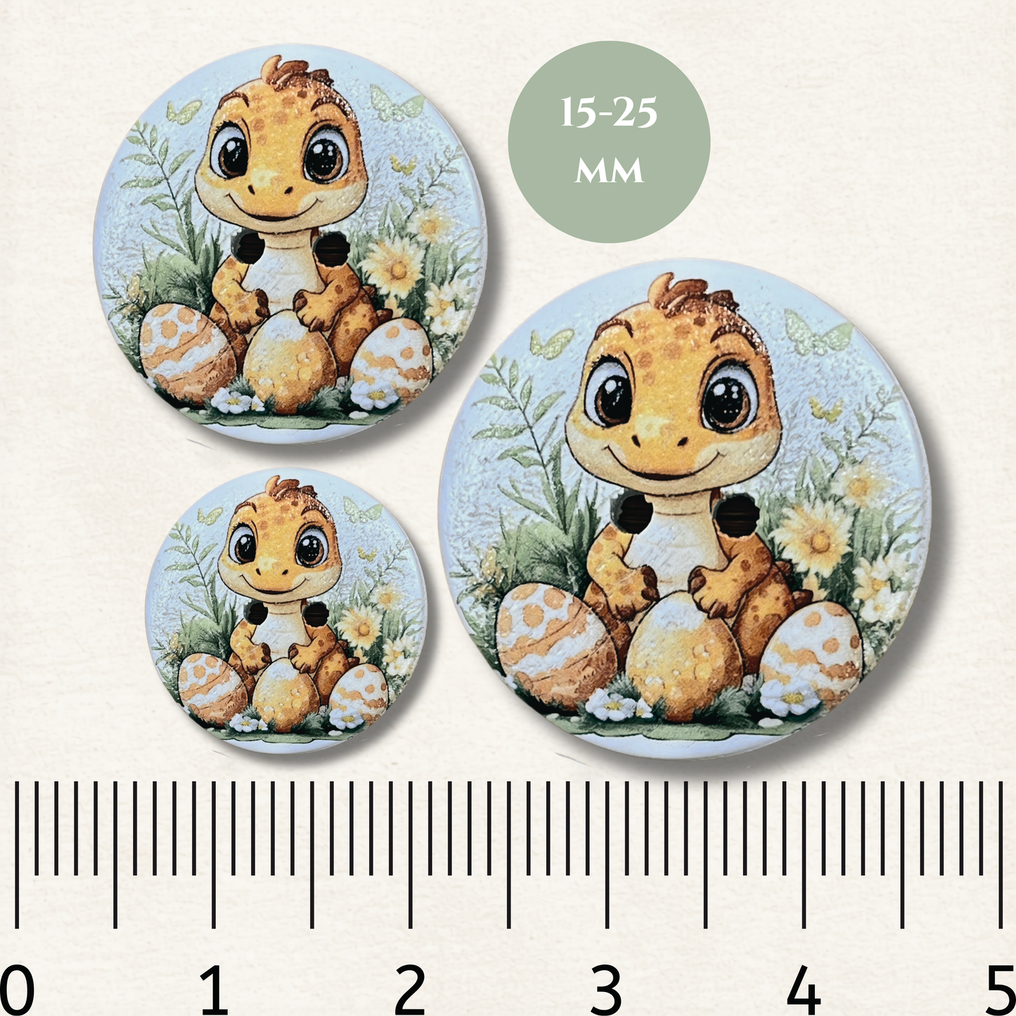 Dinosaur Wooden Sewing Buttons - Pack of 5