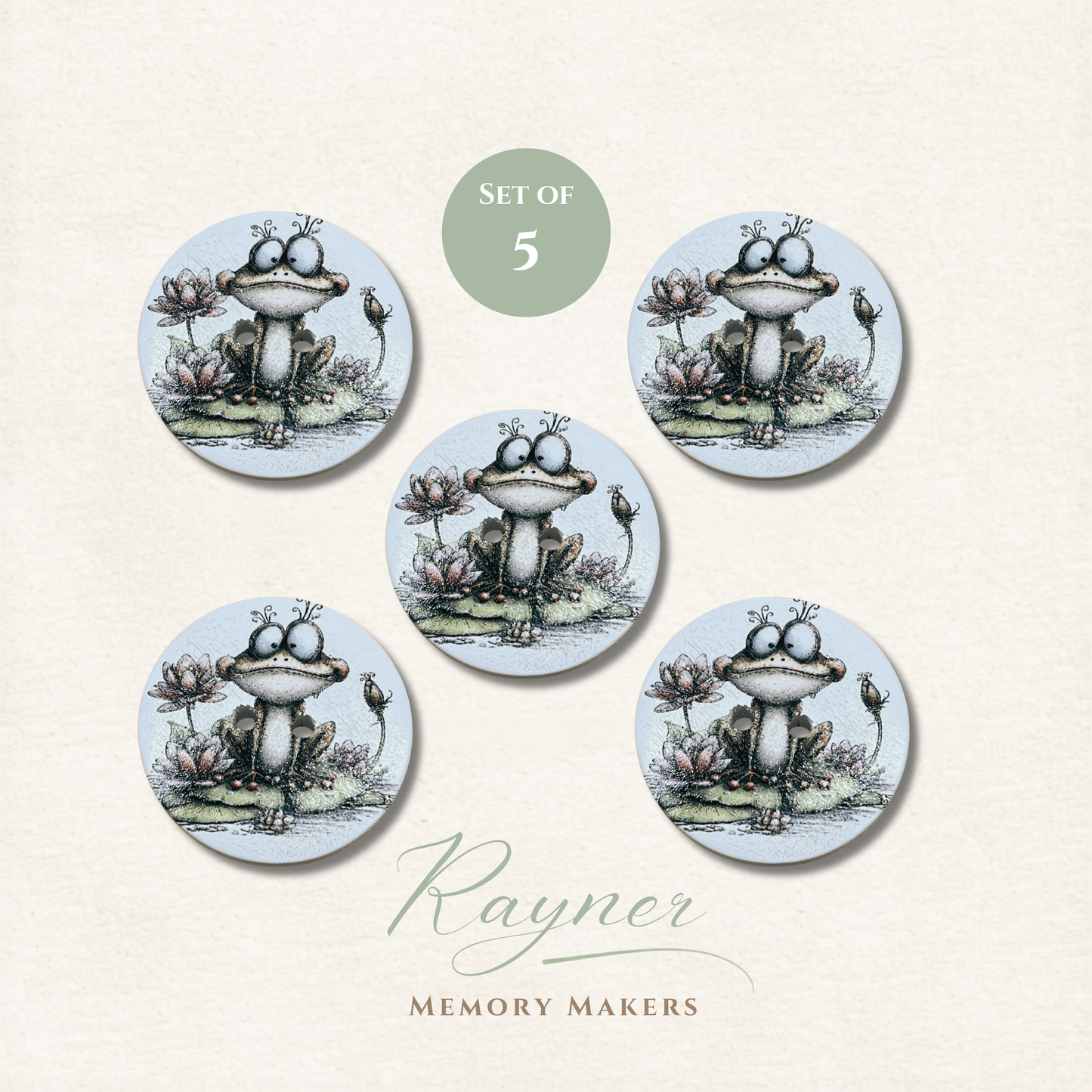 Frog Wooden Sewing Buttons - Pack of 5