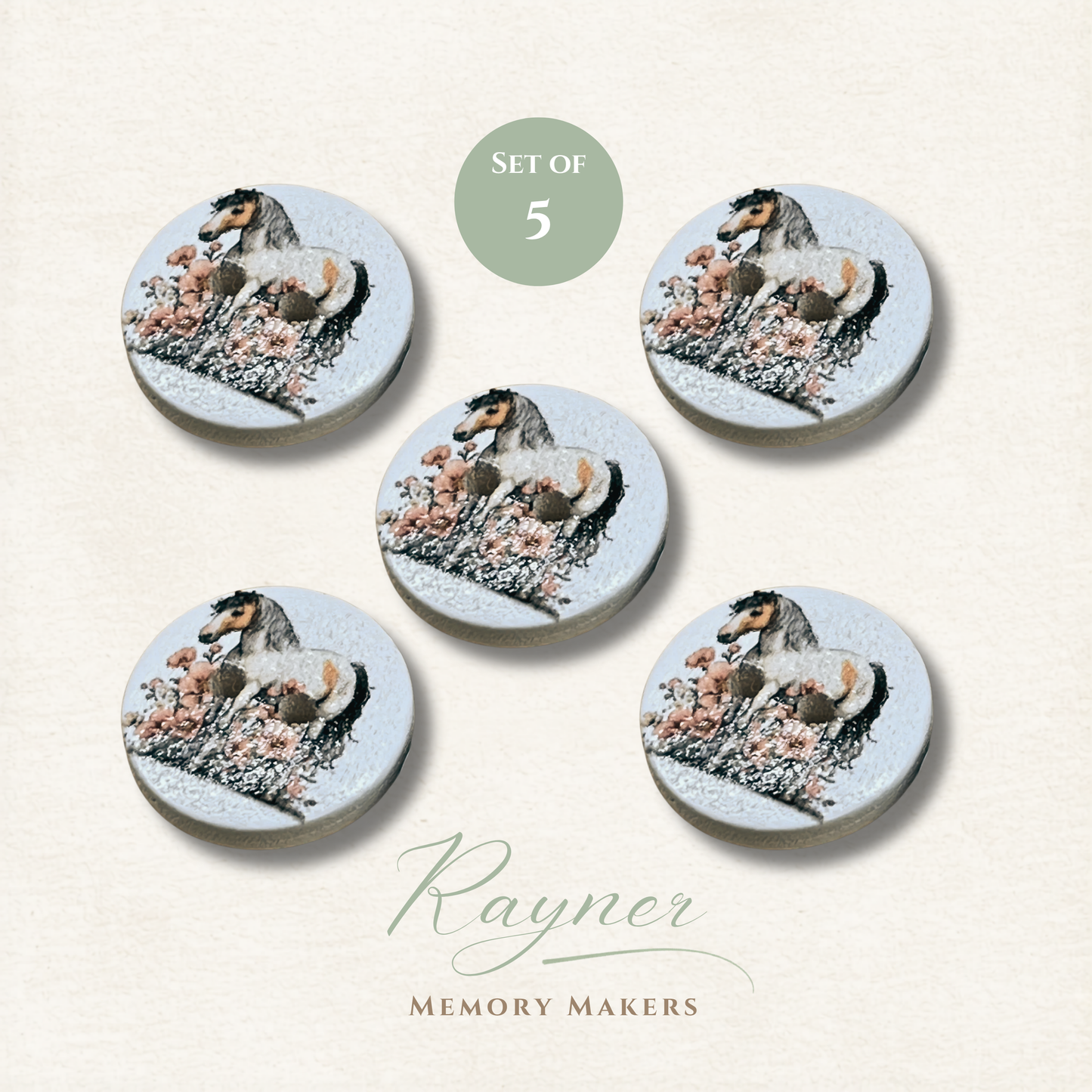 Horse Wooden Sewing Buttons - Pack of 5