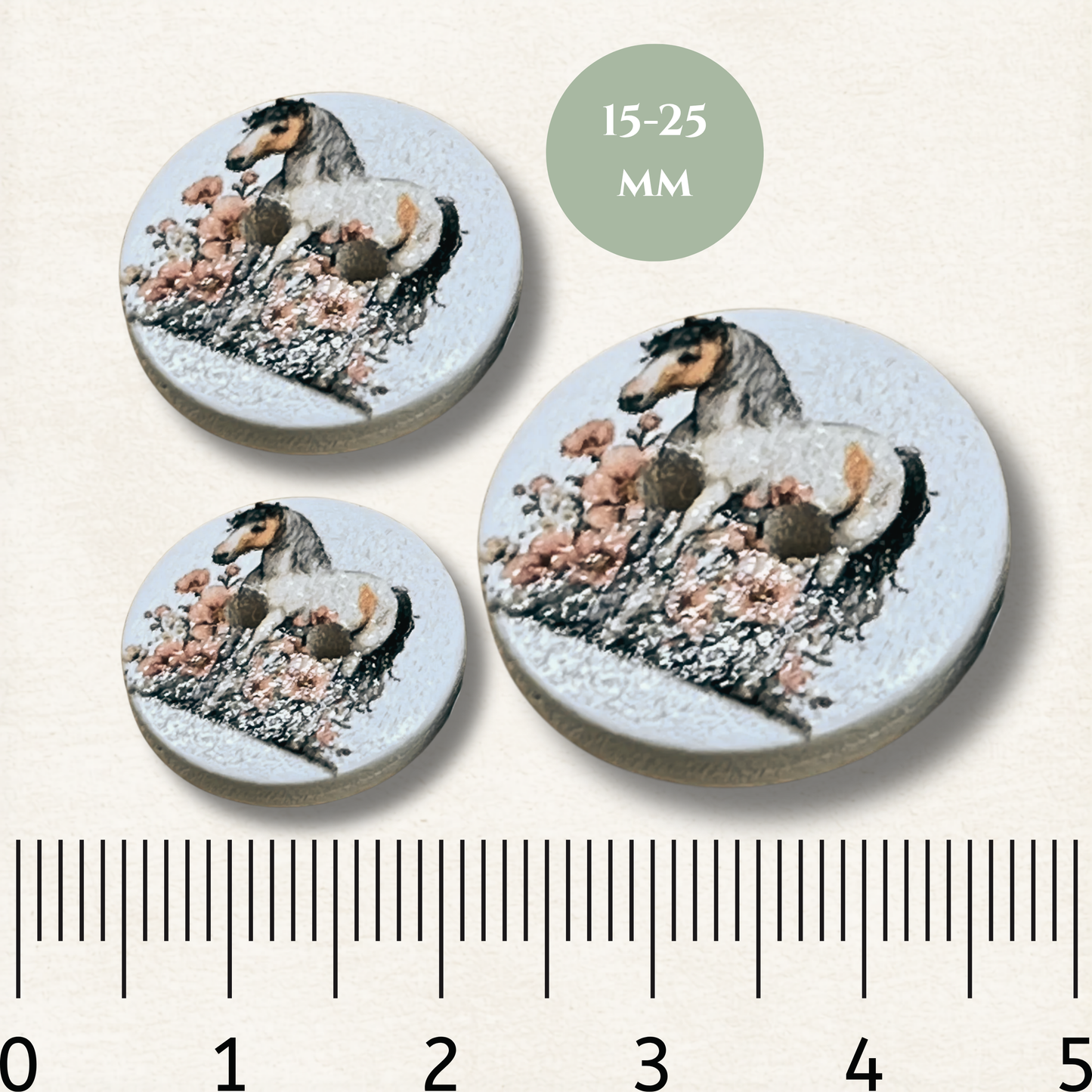 Horse Wooden Sewing Buttons - Pack of 5