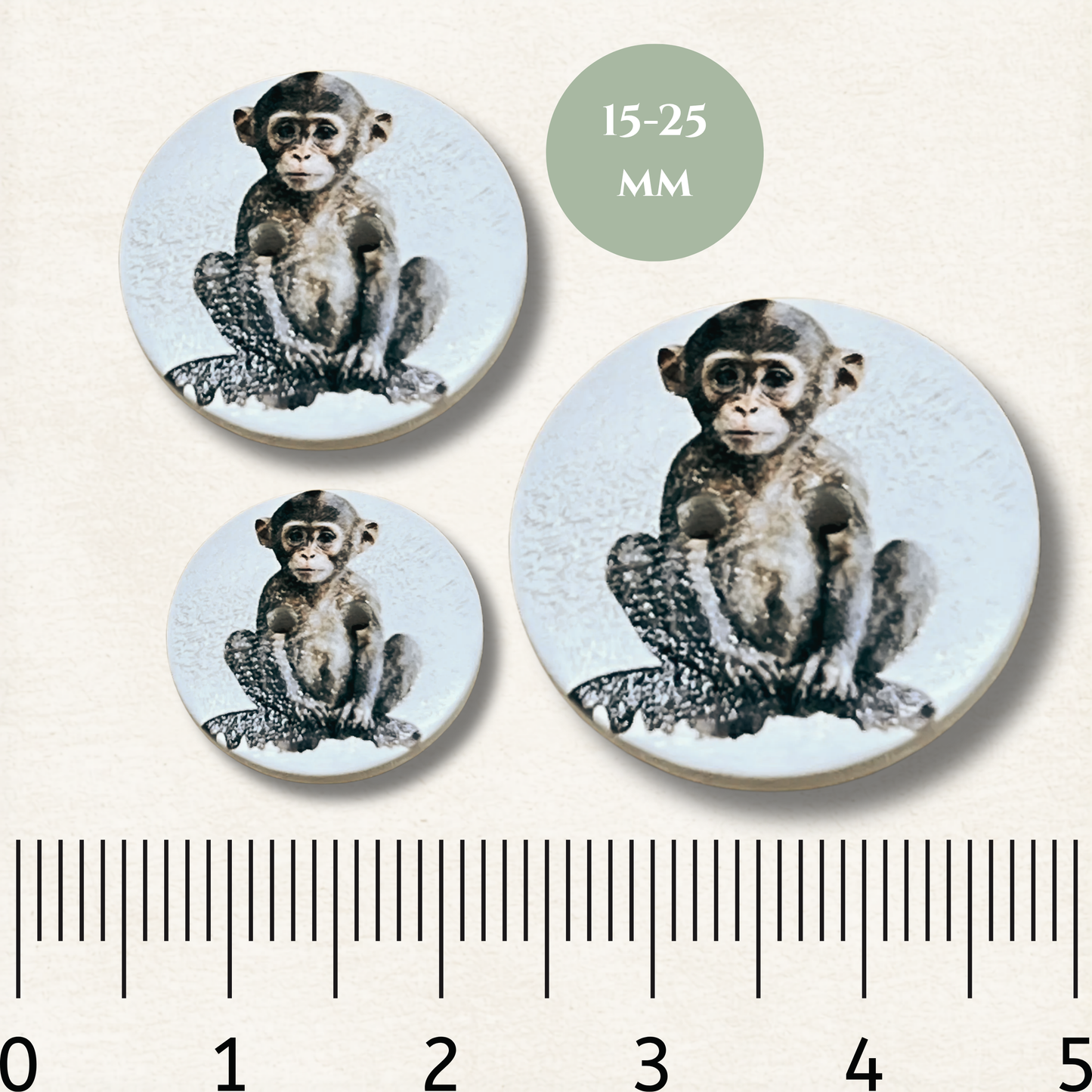 Monkey Wooden Sewing Buttons - Pack of 5