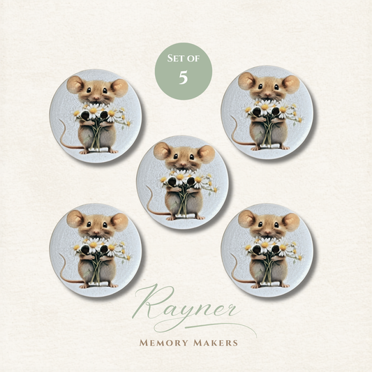 Mouse Wooden Sewing Buttons - Pack of 5