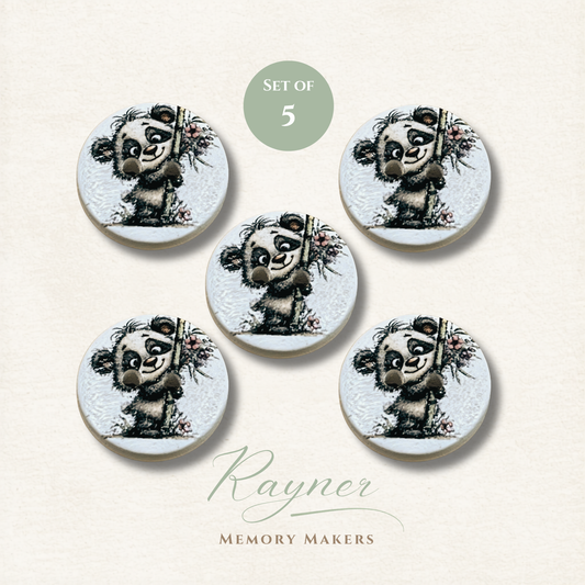 Panda Wooden Sewing Buttons - Pack of 5