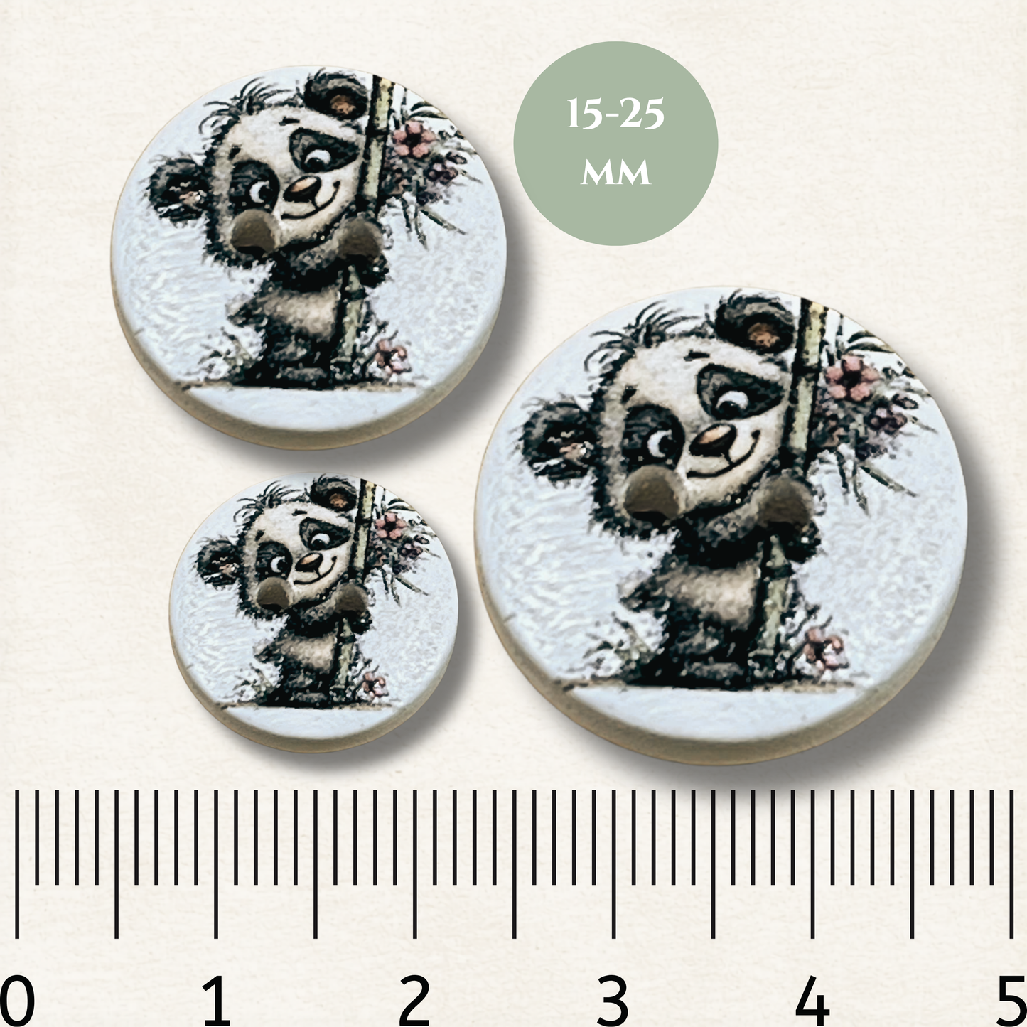Panda Wooden Sewing Buttons - Pack of 5