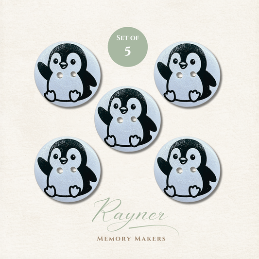 Penguin Wooden Sewing Buttons - Pack of 5