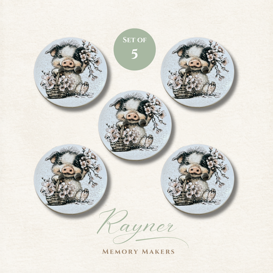 Pig Wooden Sewing Buttons - Pack of 5