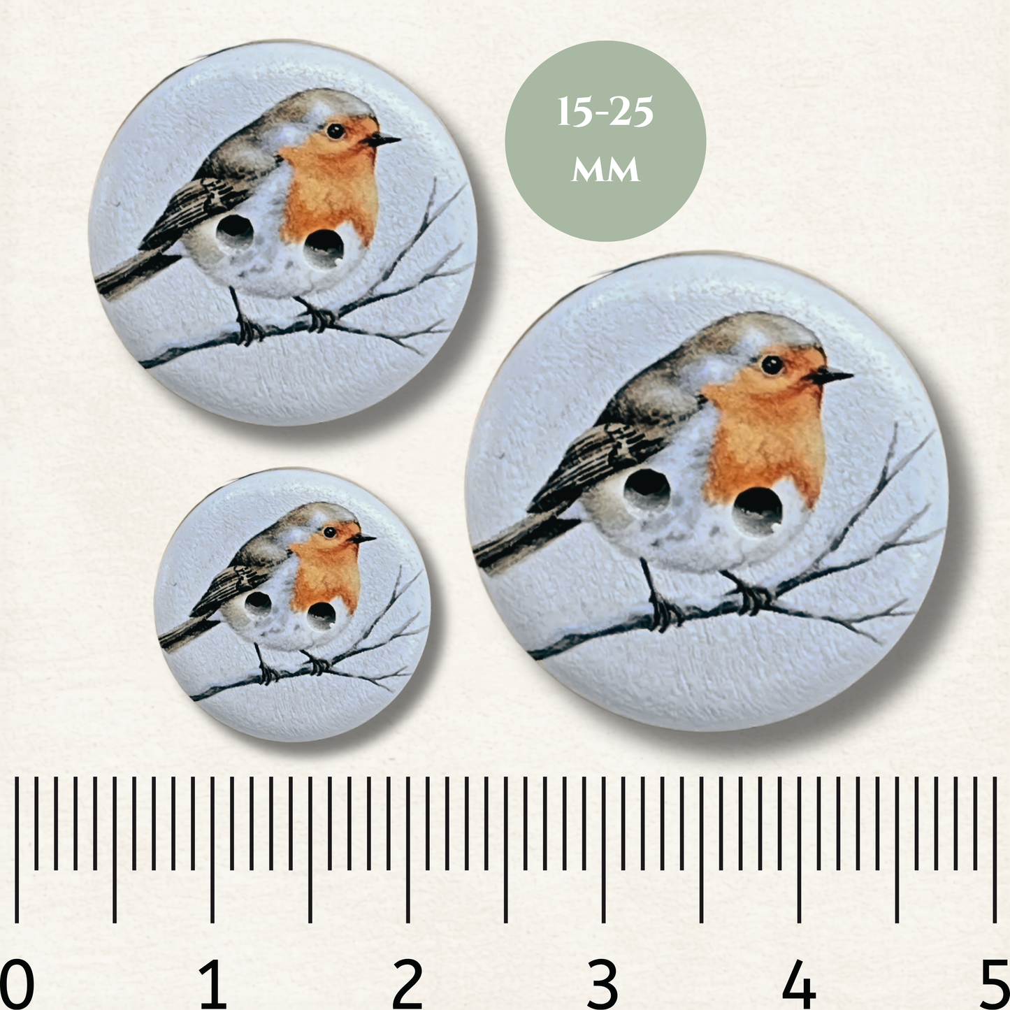 Robin Wooden Sewing Buttons - Pack of 5