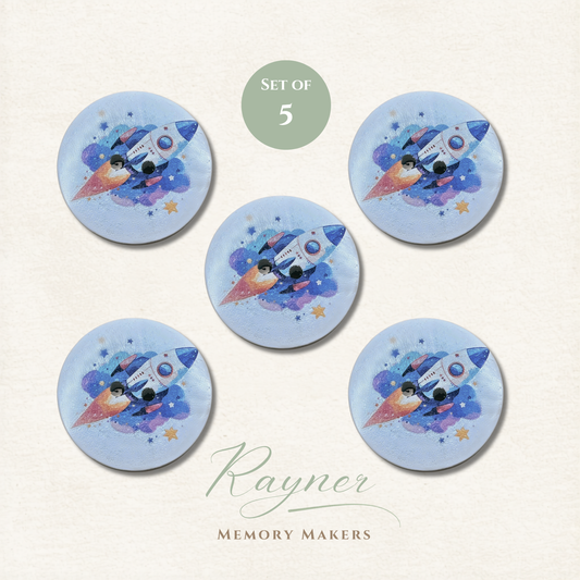 Rocket Ship Wooden Sewing Buttons - Pack of 5