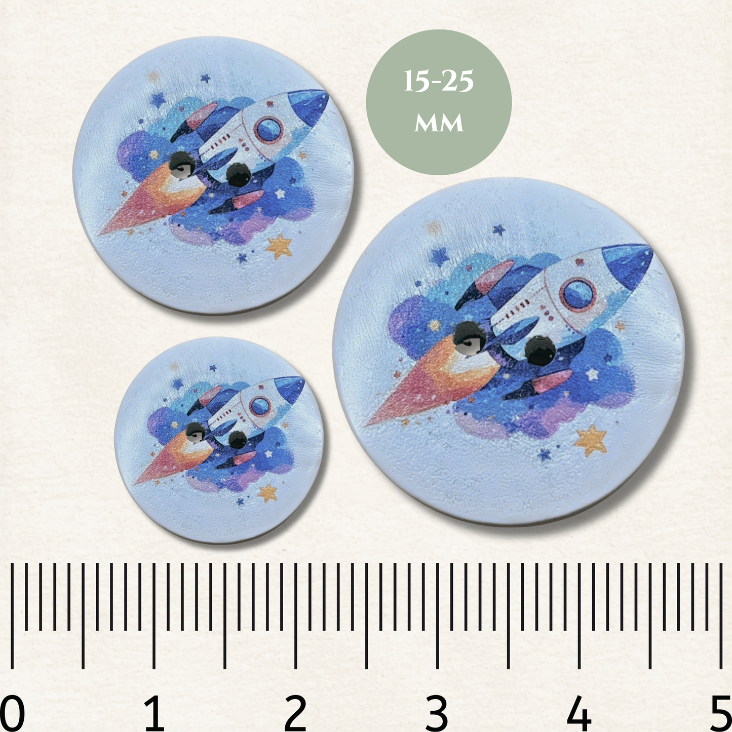 Rocket Ship Wooden Sewing Buttons - Pack of 5