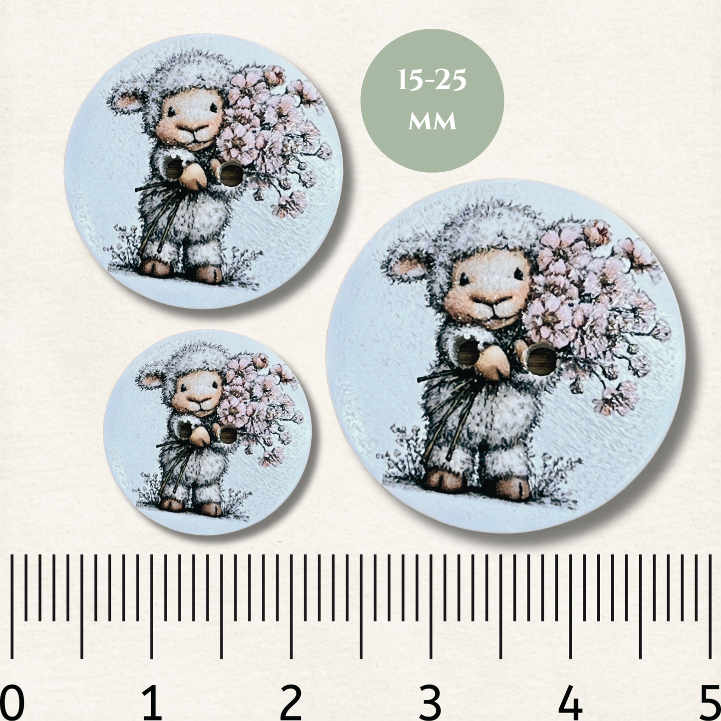 Sheep Wooden Sewing Buttons - Pack of 5
