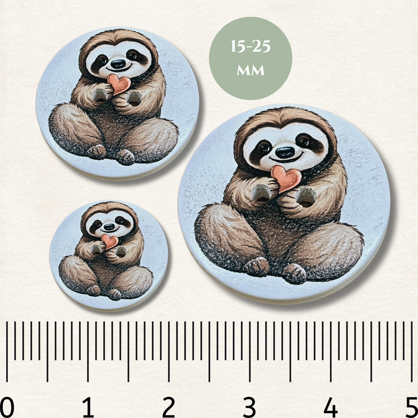 Sloth Wooden Sewing Buttons - Pack of 5