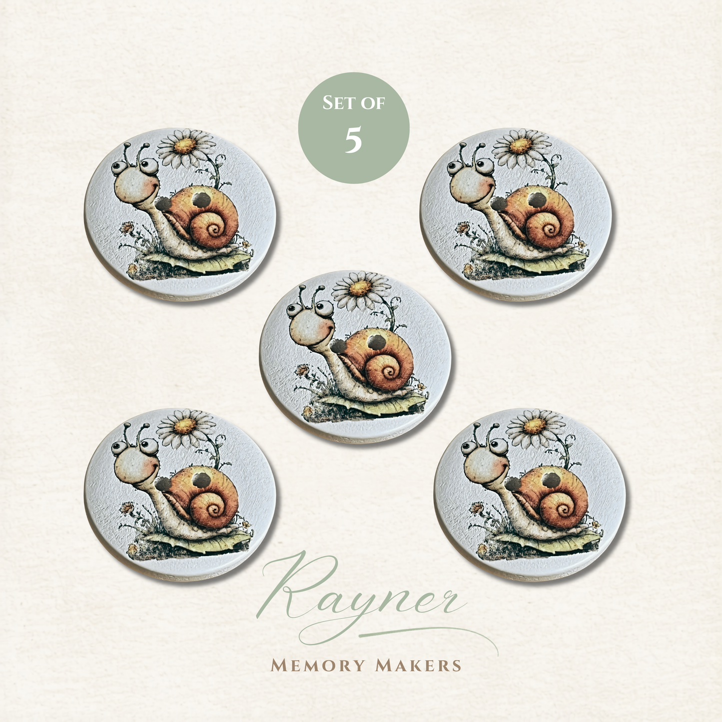 Snail Wooden Sewing Buttons - Pack of 5