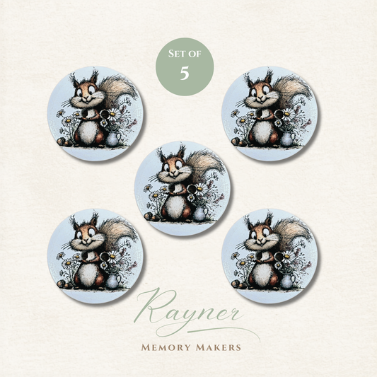 Squirrel Wooden Sewing Buttons - Pack of 5
