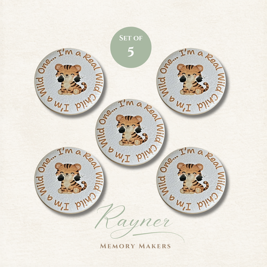 Tiger Wooden Sewing Buttons - Pack of 5