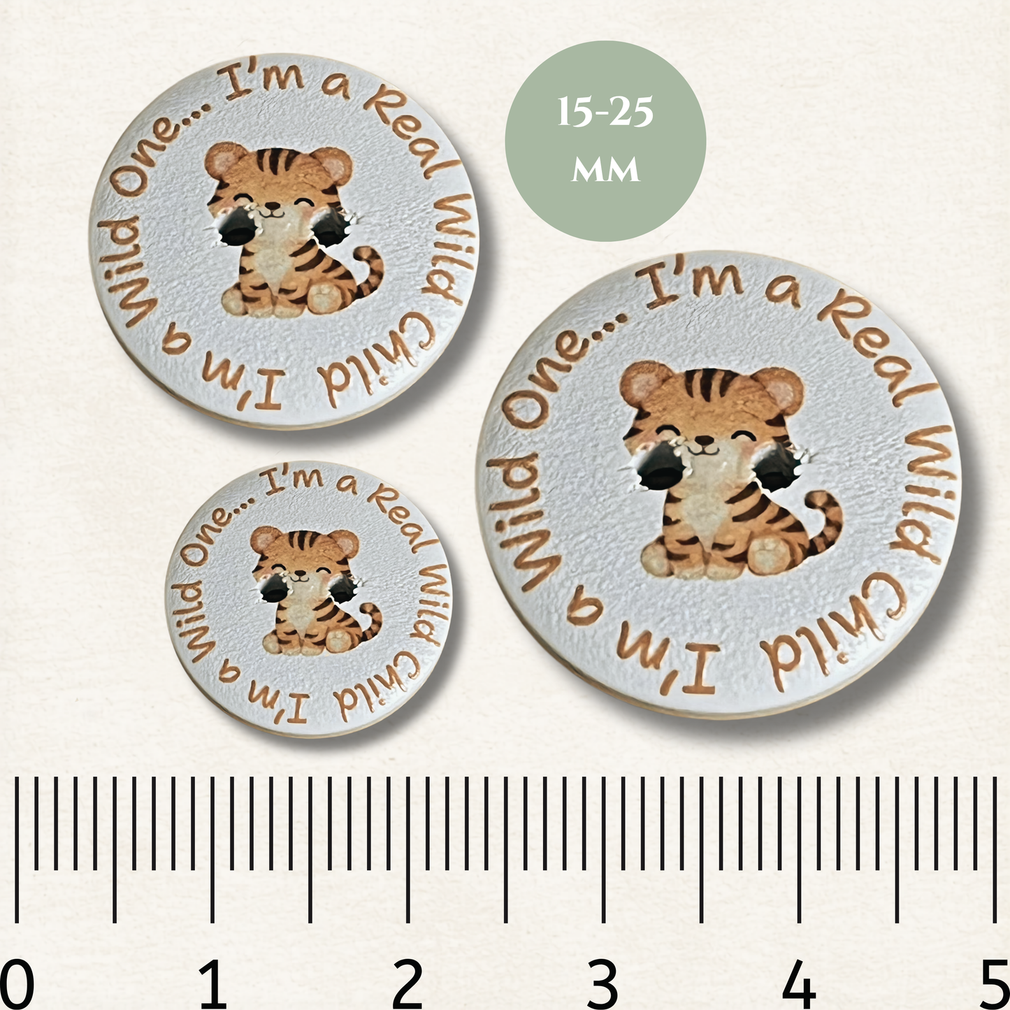 Tiger Wooden Sewing Buttons - Pack of 5