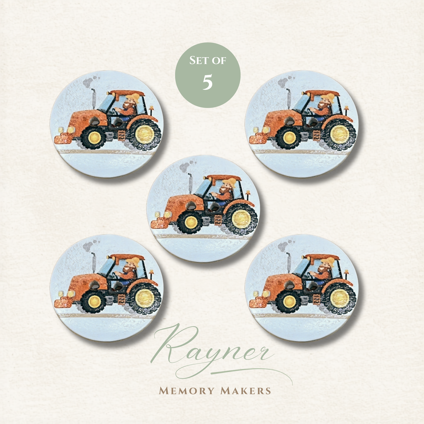 Tractor Wooden Sewing Buttons - Pack of 5