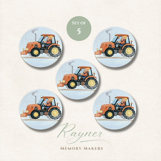 Tractor Wooden Sewing Buttons - Pack of 5