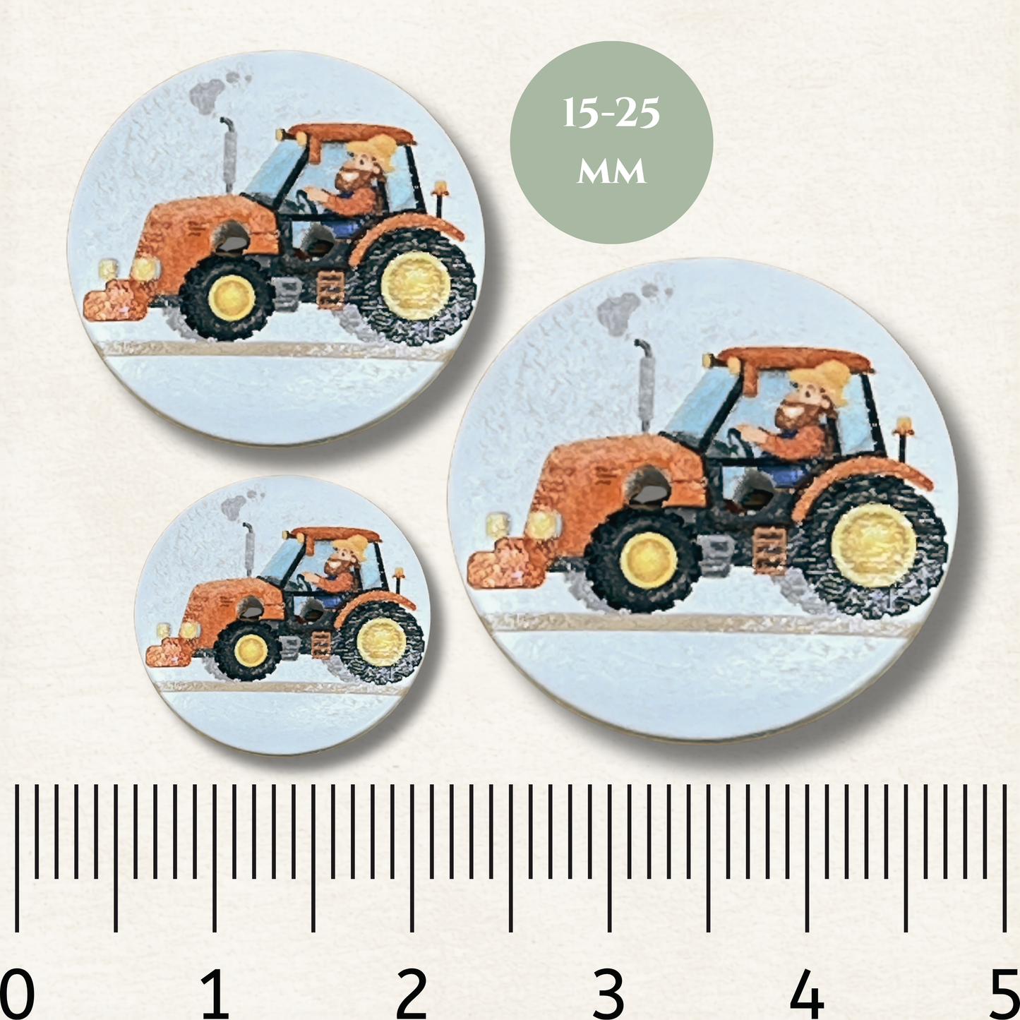 Tractor Wooden Sewing Buttons - Pack of 5
