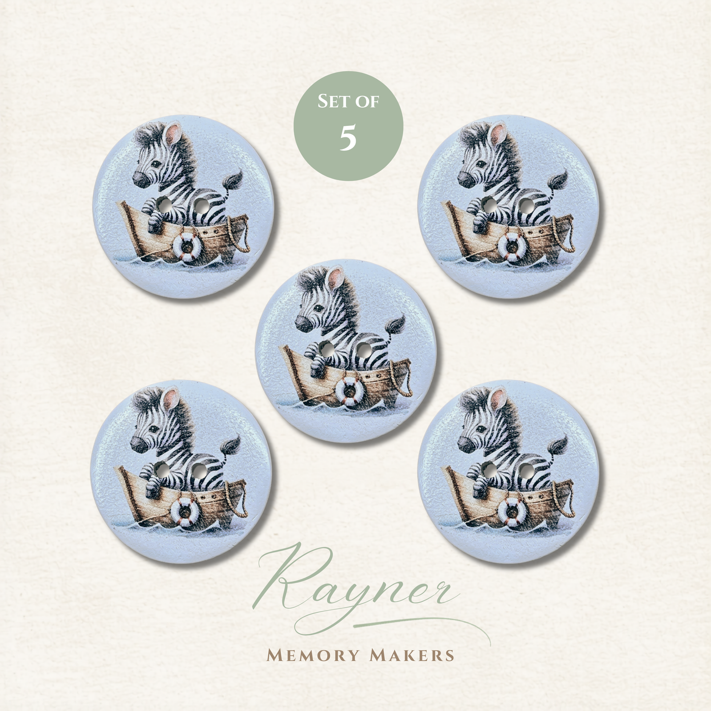 Zebra Wooden Sewing Buttons - Pack of 5
