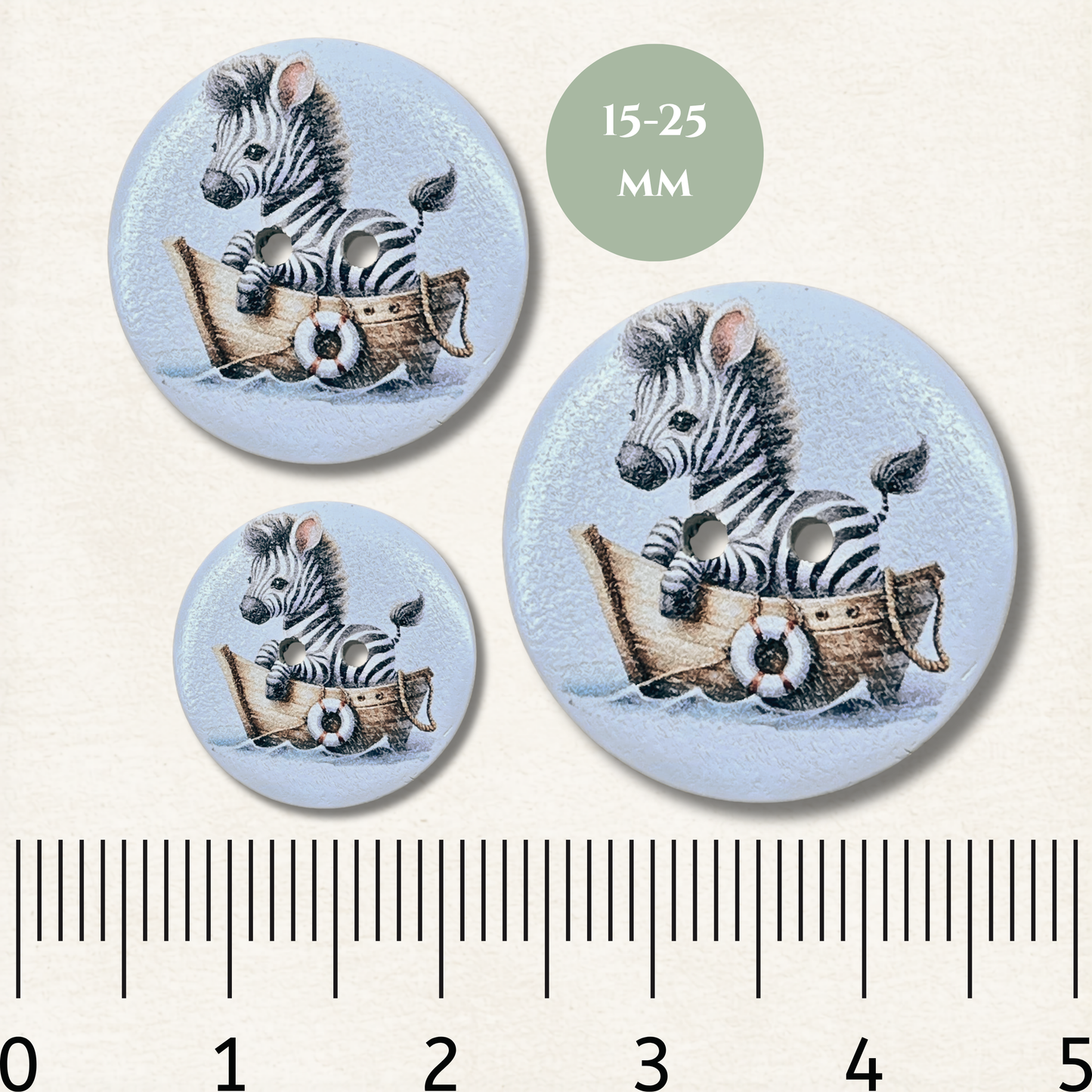 Zebra Wooden Sewing Buttons - Pack of 5