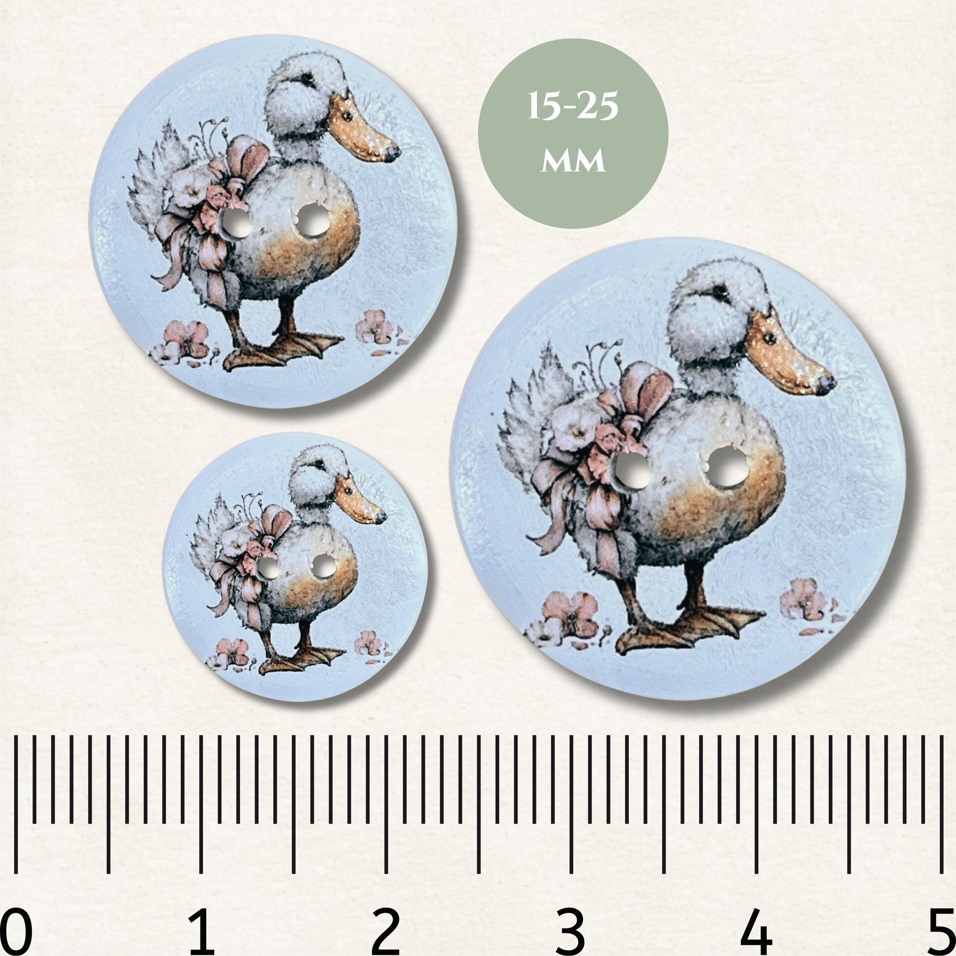 Duck - Bird - Flowers - Wooden Sewing Buttons - Knitting - Personalised Wood Button - Pack of 5