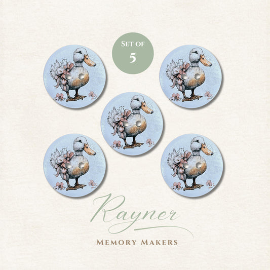 Duck - Bird - Flowers - Wooden Sewing Buttons - Knitting - Personalised Wood Button - Pack of 5