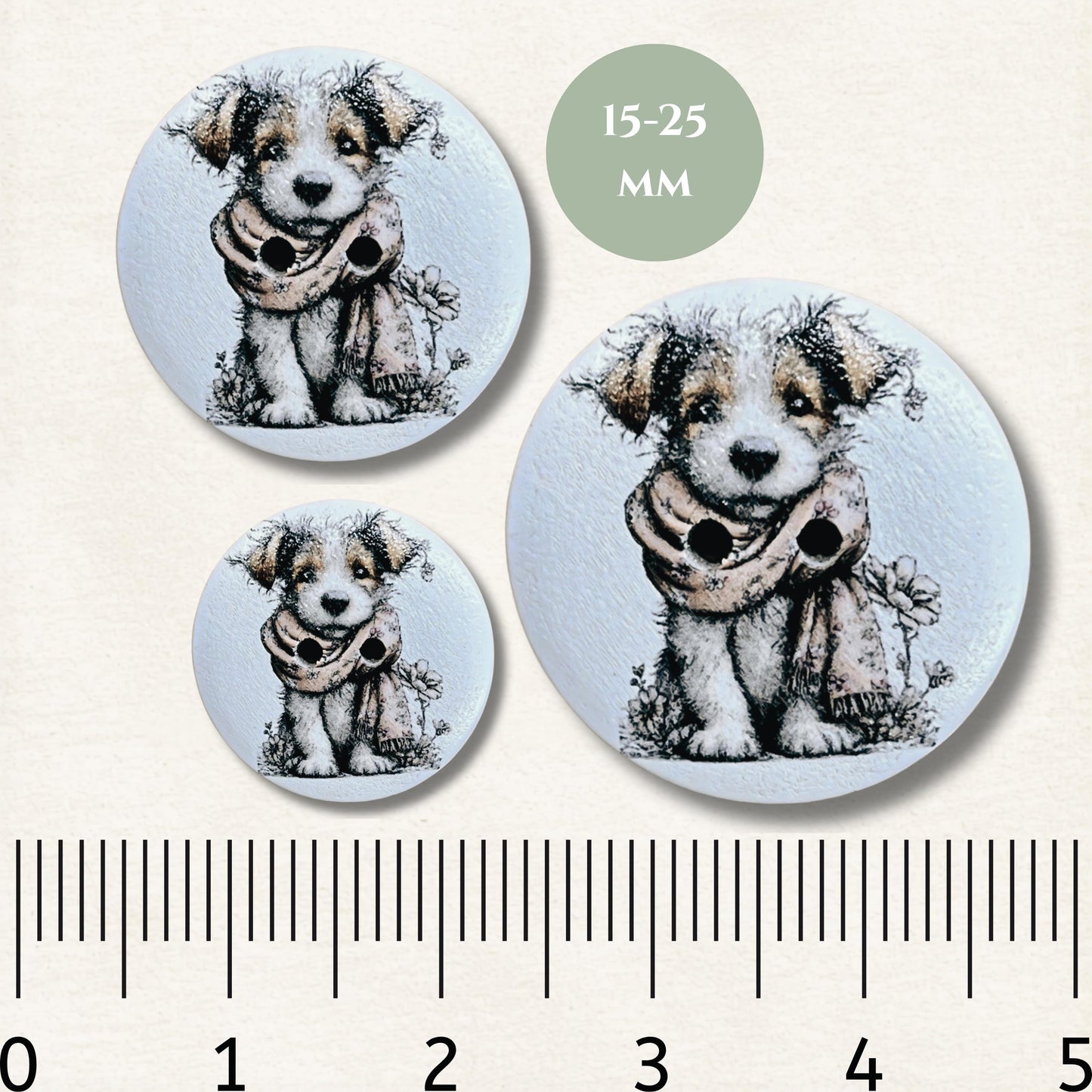 Wooden Dog Sewing Buttons - Puppy Buttons for Crafts, Knitting & Scrapbooking, Cute Animal Craft Supplies UK