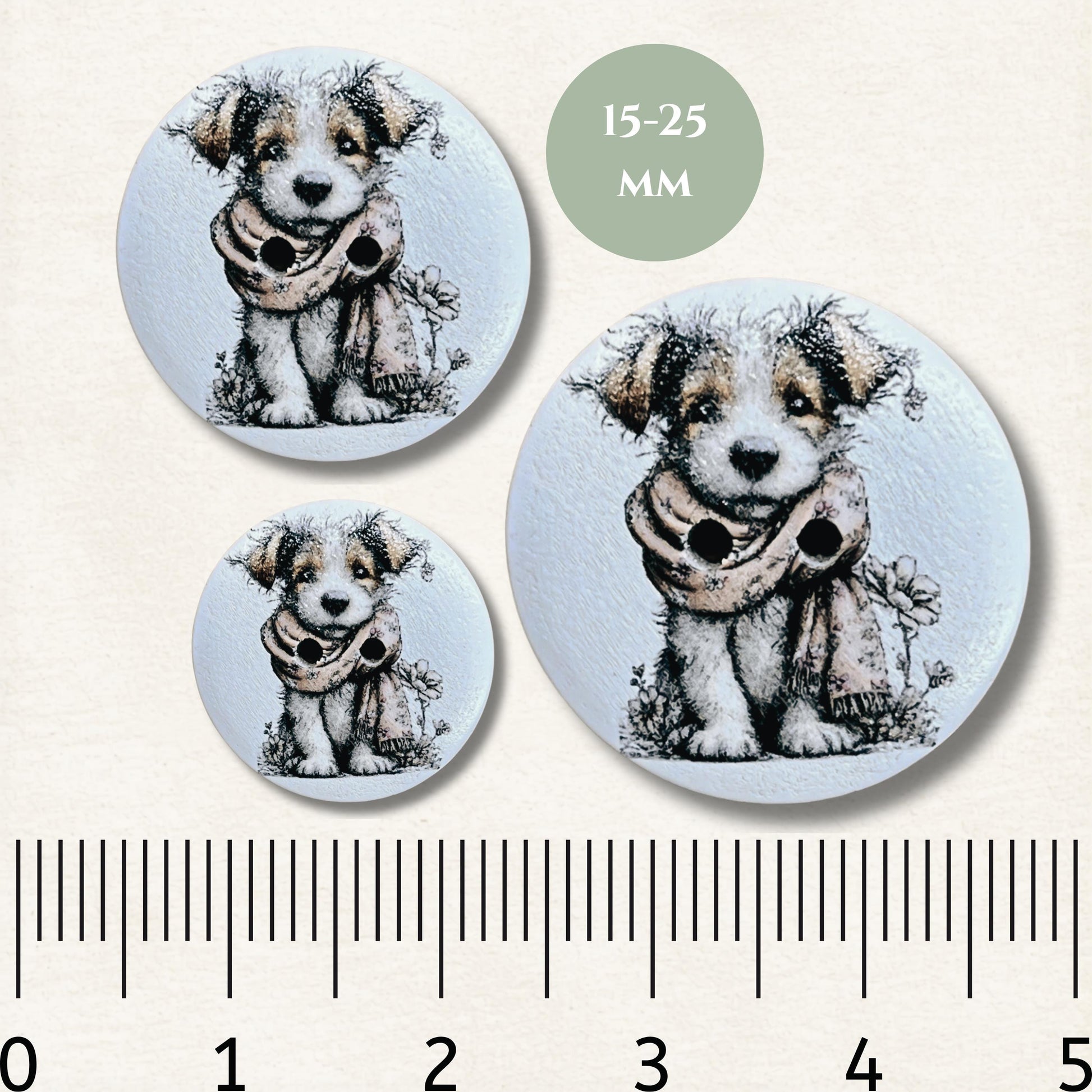 Wooden Dog Sewing Buttons - Puppy Buttons for Crafts, Knitting & Scrapbooking, Cute Animal Craft Supplies UK