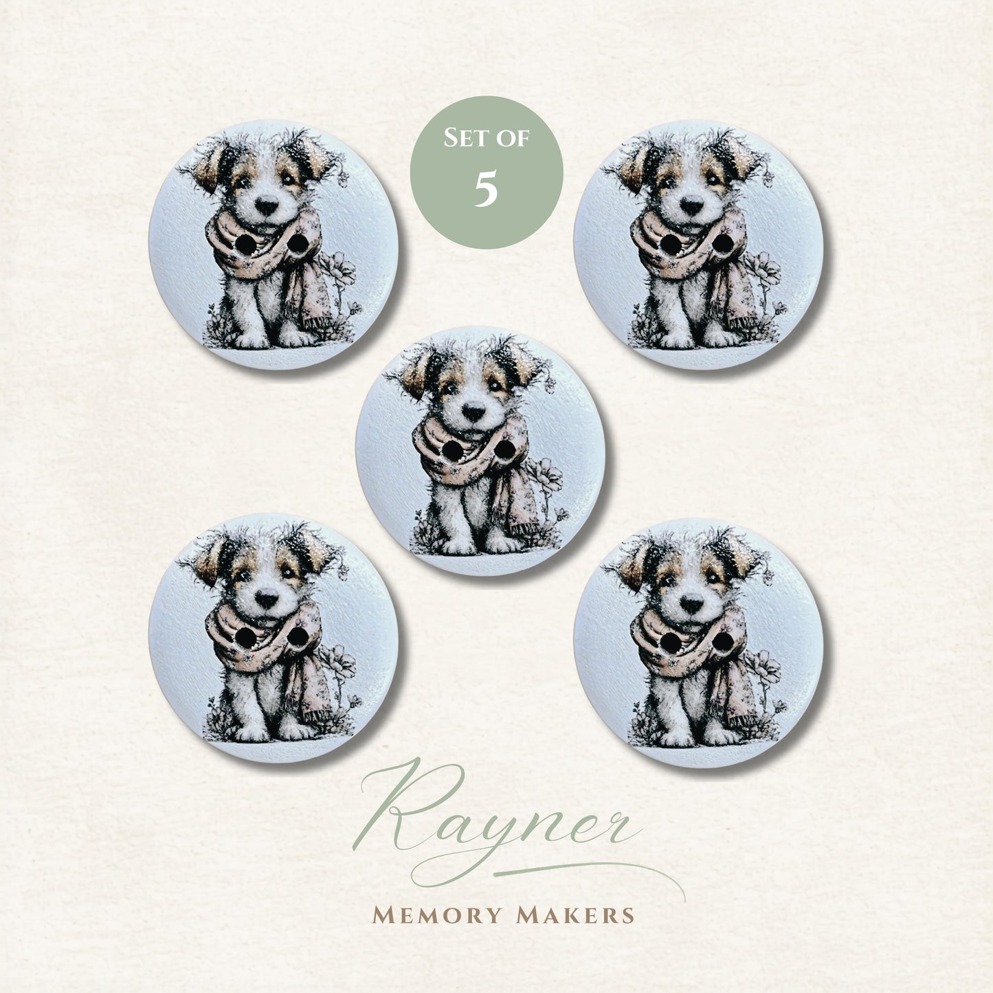Wooden Dog Sewing Buttons - Puppy Buttons for Crafts, Knitting & Scrapbooking, Cute Animal Craft Supplies UK