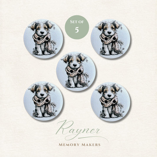 Wooden Dog Sewing Buttons - Puppy Buttons for Crafts, Knitting & Scrapbooking, Cute Animal Craft Supplies UK